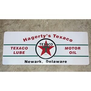 Vintage Texaco Metal Sign Hagerty's Newark Delaware Gas Oil Advertising 24x10